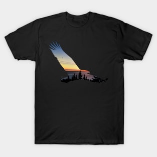 Lovely Flying Eagle Trippy Forest Sky Silhouette T-Shirt